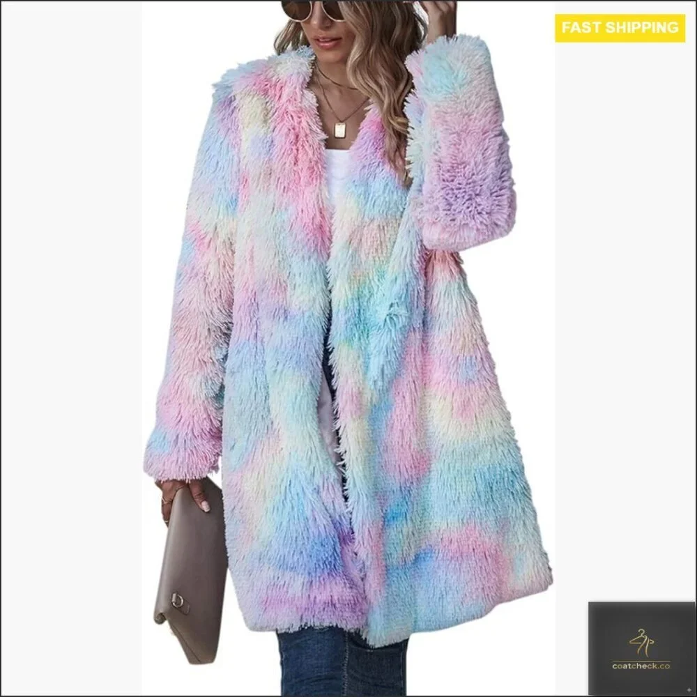 Oversized Faux Fur Teddy Cardigan Y2K Chic Cozy Long Sleeve Pullover Jacket - Picture 1 of 6